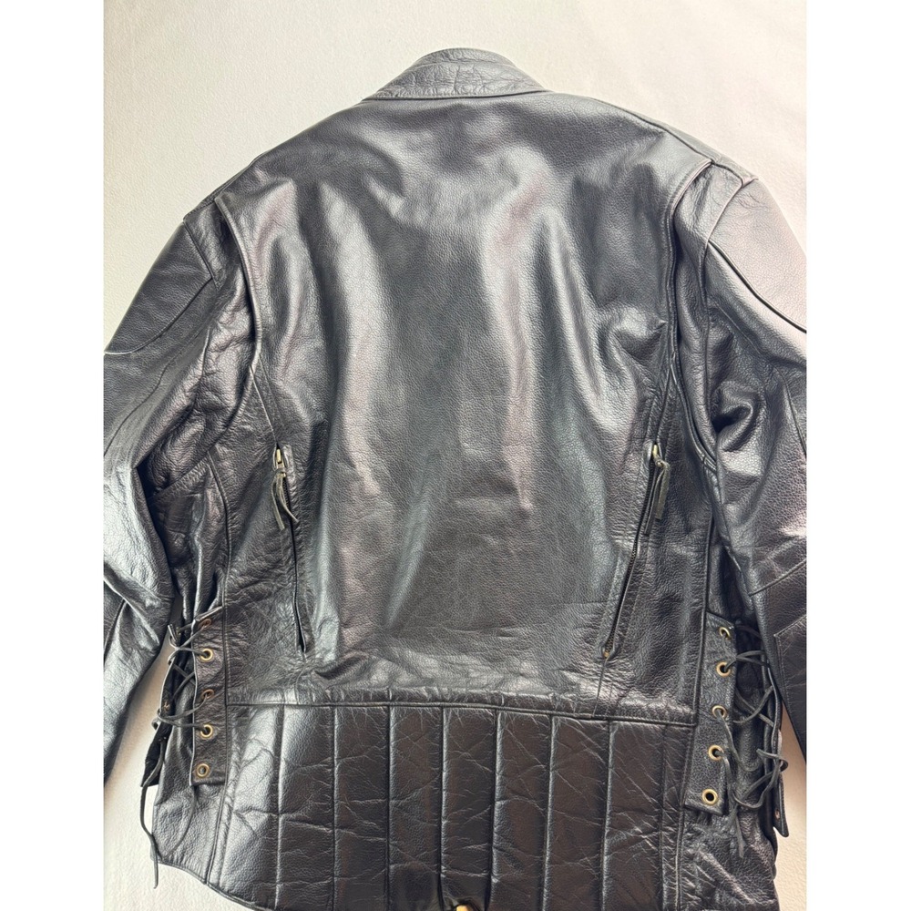 Mens Black Leather‎ Motorcycle Jacket Biker Style Quilted Accents Sz 46 NO LINER - Picture 6 of 16